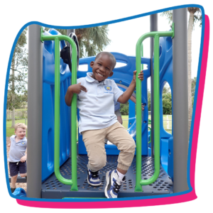 4-year-old boy playing in the jungle gym